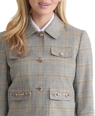 Women's Plaid Button-Down Moto Jacket