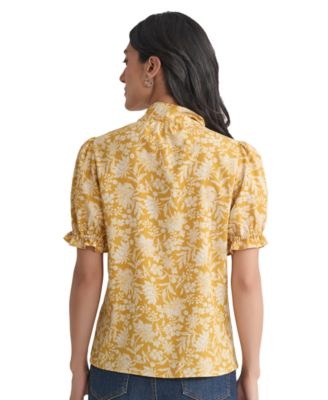 Women's Printed Tie-Neck Short-Sleeve Blouse