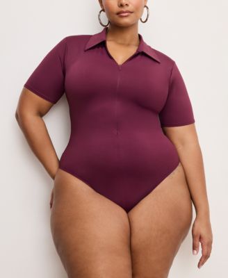 Women's Weightless Collared Zip-Up Bodysuit, Regular & Plus Size