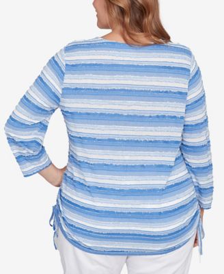Plus Size Textured Stripe Drawstring Top
