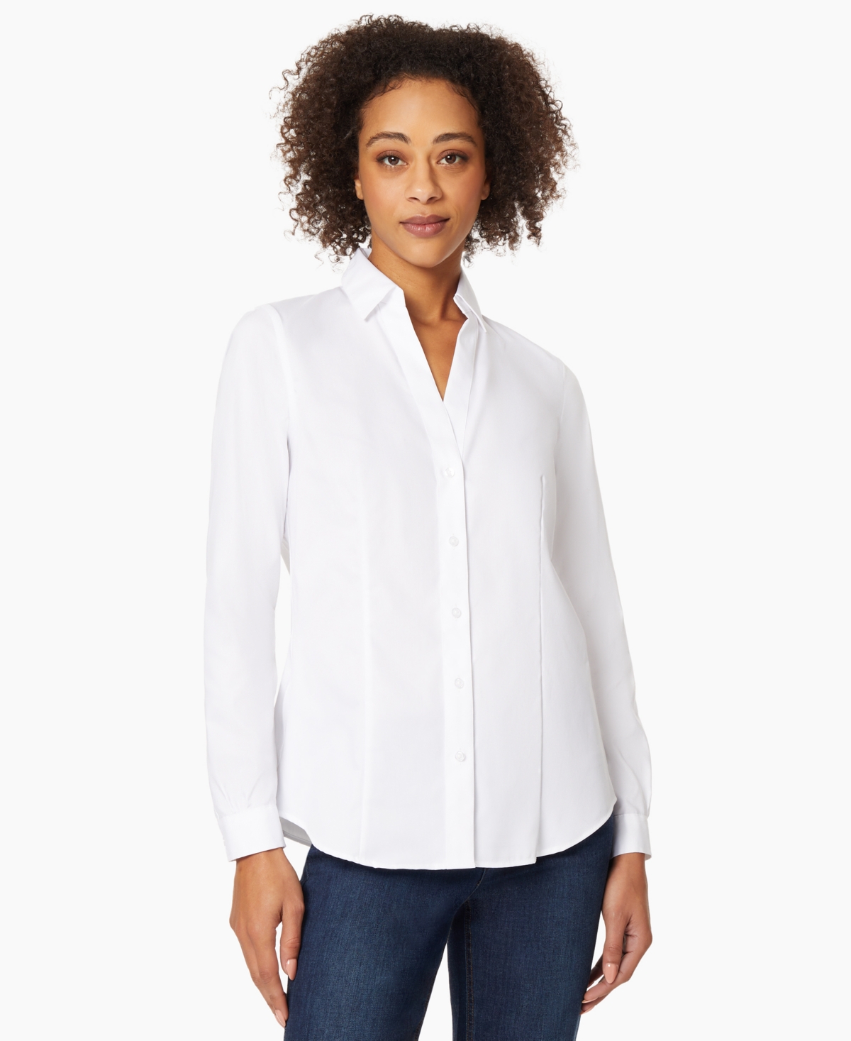 Women's Easy Care Button Up Long Sleeve Blouse - White