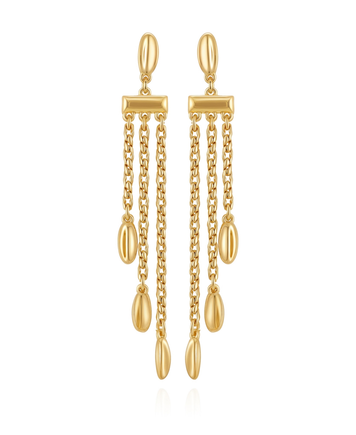 Long Gold Tone Chain Tassel Earrings - Gold Tone Plated