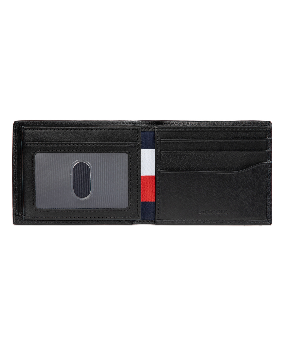 Tommy Hilfiger Men's Rfid Stripe Embossed Bifold Traveler Wallet In Black