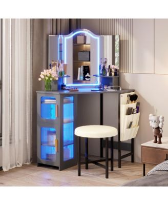 Tri-color Light Corner Vanity Desk with Mirror