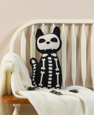 Halloween Hooked Skeleton Cat Shaped Decorative Pillow, 9" x 4"