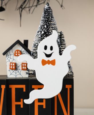 Halloween Wooden Pumpkin Nutcracker with Ghost Ornament, Set of 2