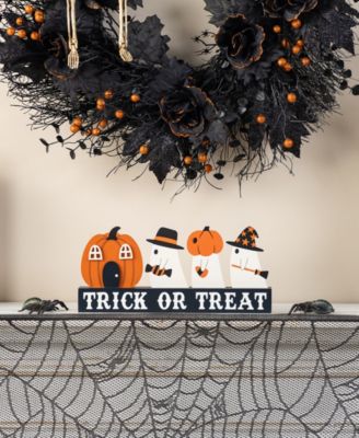 5.25" Halloween Wooden Trick or Treat Pumpkin Ghosts Table Decor
