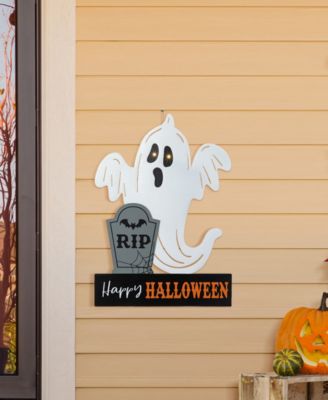 32.25" Lighted Halloween Metal Ghost Tombstone Yard Stake with Timer