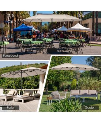 15 Feet Patio Double-Sided Umbrella with Hand-Crank System