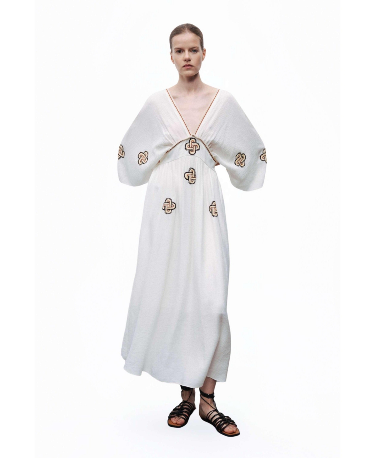 Women's Maxi Dress with Embroidery Details - Open white