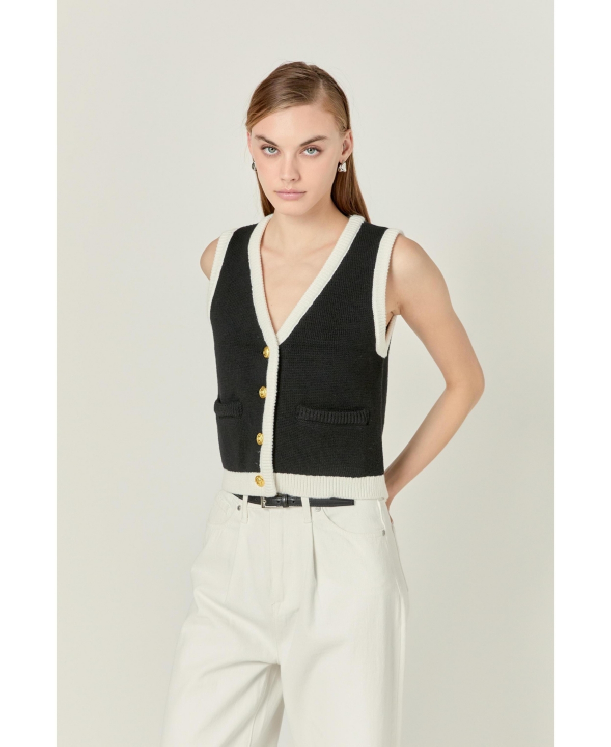 Women's Black and white knit vest - White
