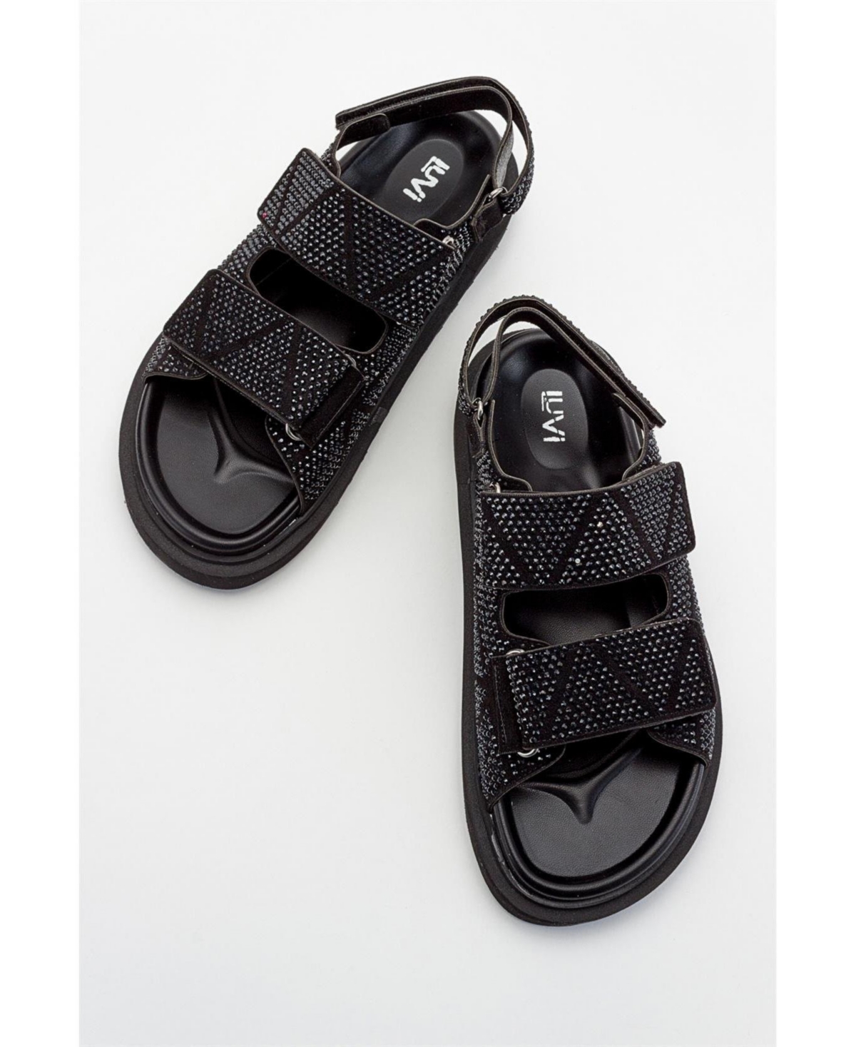 Mellom Embellished Sandal (Women) - Black faux leather