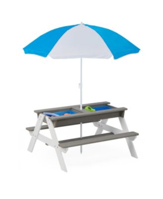 One 3-in-1 Kids Outdoor Wooden Picnic Table With Umbrella, Convertible Sand & Wate, Gray ASTM & CPSIA CERTIFICATION