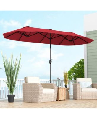 LUCKY ONE 13 Feet Double-Sided Patio Twin Table Umbrella with Crank Handle