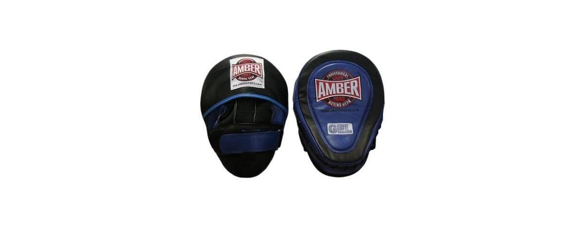 Gel-Infused Leather Punch Mitts for Boxing, Kickboxing, and Mma, Curved Design with Sweat-Resistant Lining, Shock-Absorbing Padding - Black/Blue
