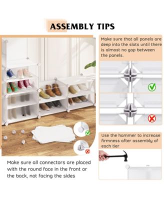 Portable Shoe Rack Organizer 12-Cube 48 Pair Shoe Shelf Storage Cabinet w/Hook