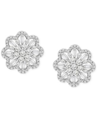 Wrapped in Love - Diamond Round & Baguette Flower Stud Earrings (1 ct. t.w.) in 14k White Gold