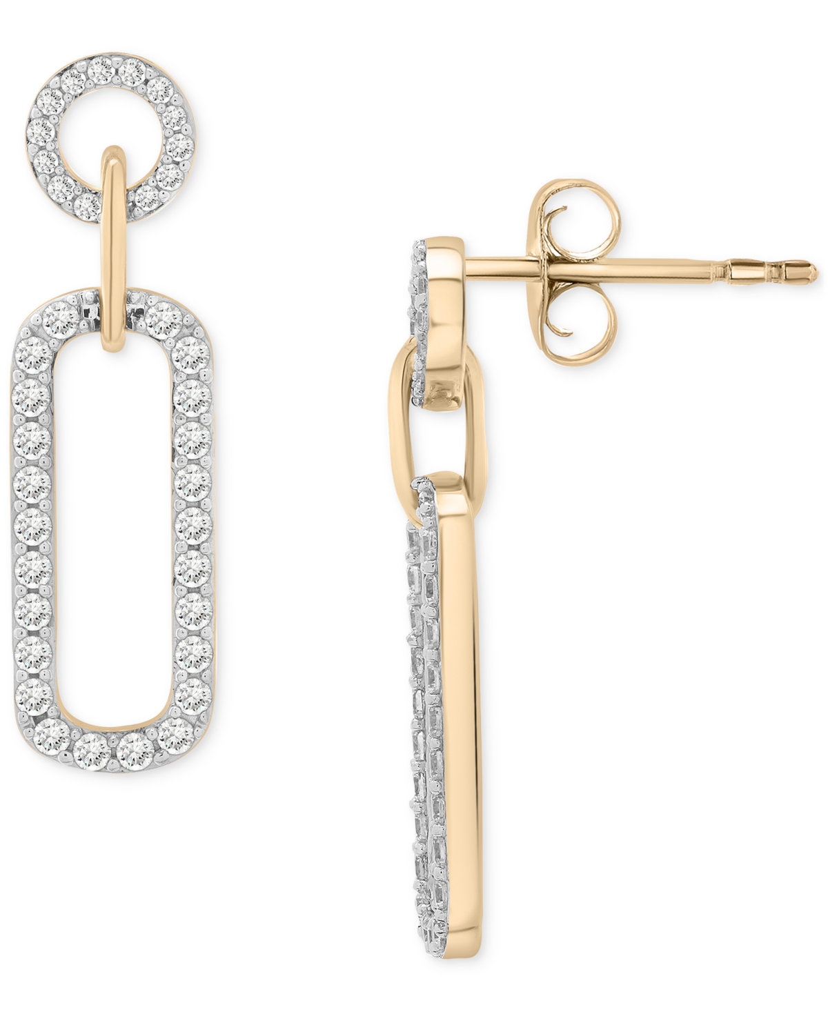 Diamond Pave Paperclip Drop Earrings (1 ct. t.w.) in 14k Gold, Exclusively at Macy's - Yellow Gold