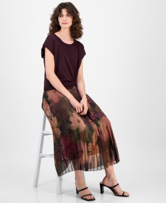 Women's Knit-Bodice Pleated-Skirt Dress