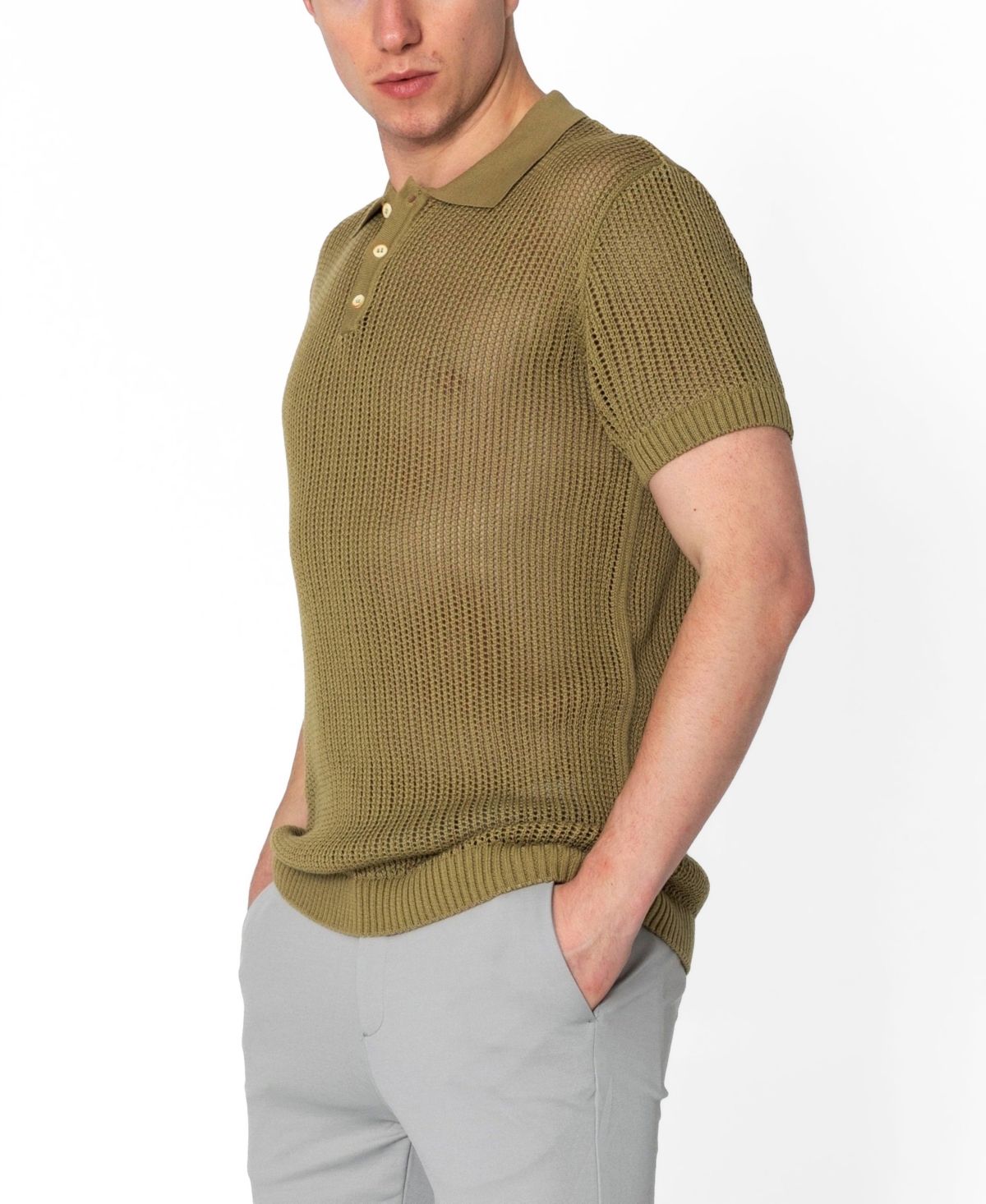 Ron Tomson Men's Openwork Knit Polo Shirt