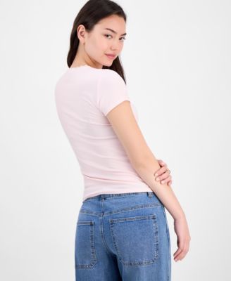 Juniors' Appliqu&eacute; Picot-Trim T-Shirt