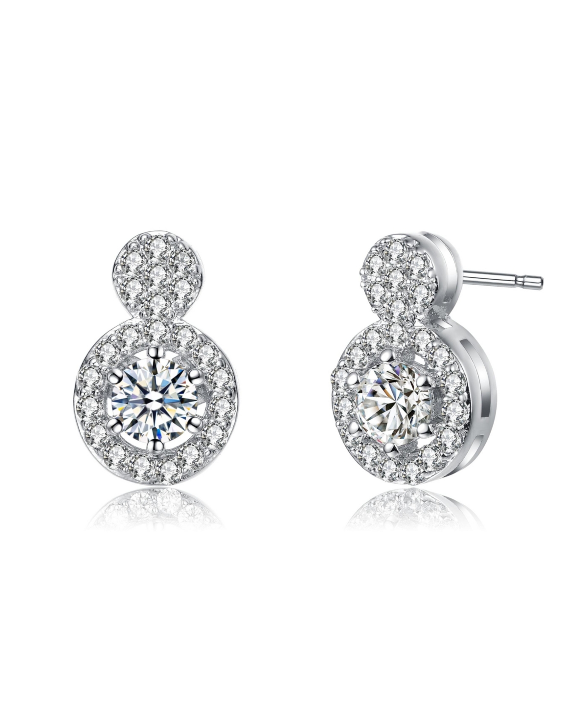 White Gold Plating with Clear Cubic Zirconia Stud Earrings - White