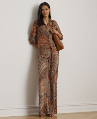 Petite Paisley Crepe Wide-Leg Pant