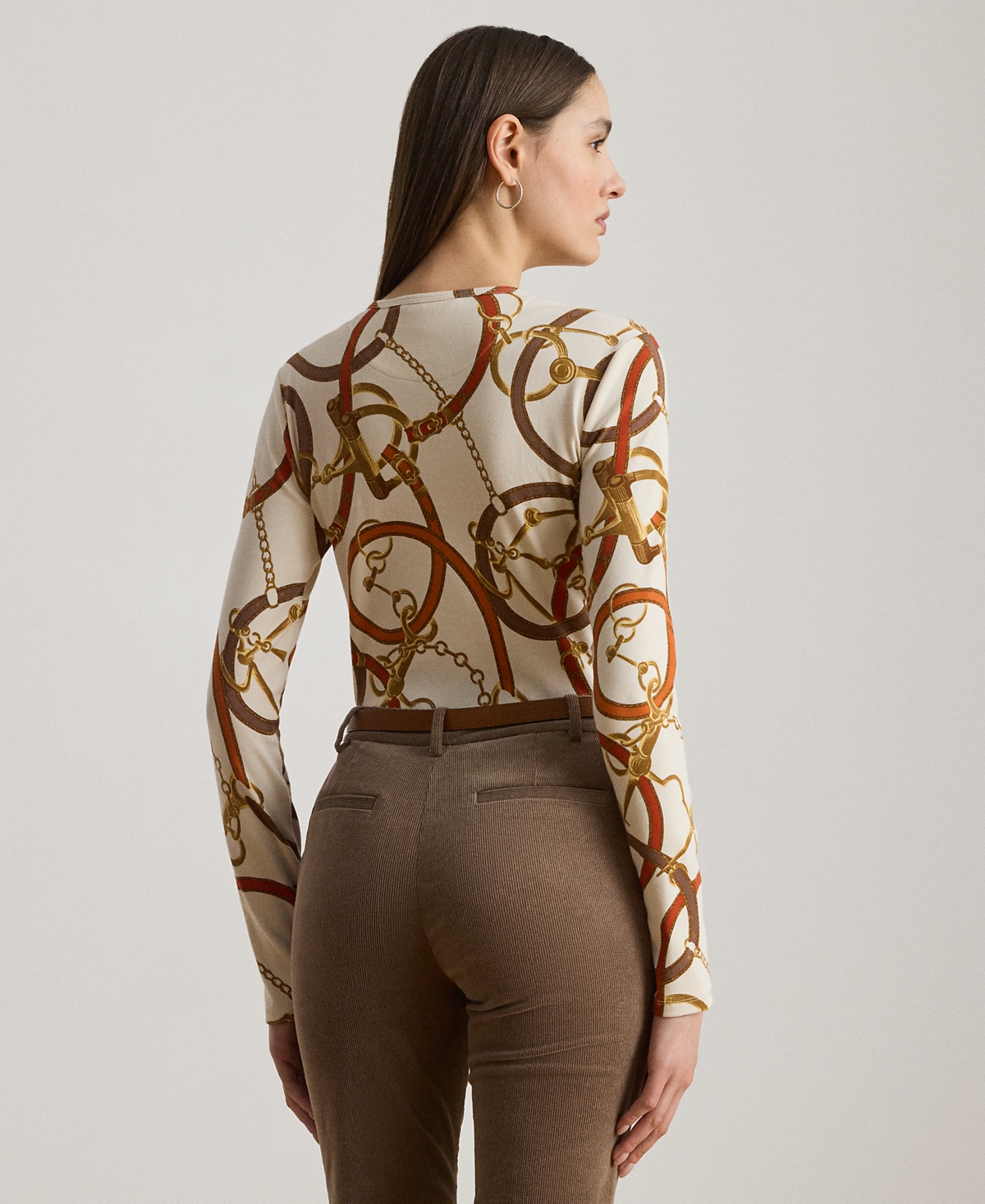 Ralph Lauren Petite Belting-print Cotton Long-sleeve Tee In Neutral
