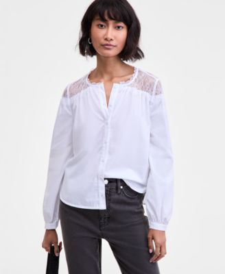 Women's Long Sleeve Lace-Trim Blouse, Macy's Exclusive 