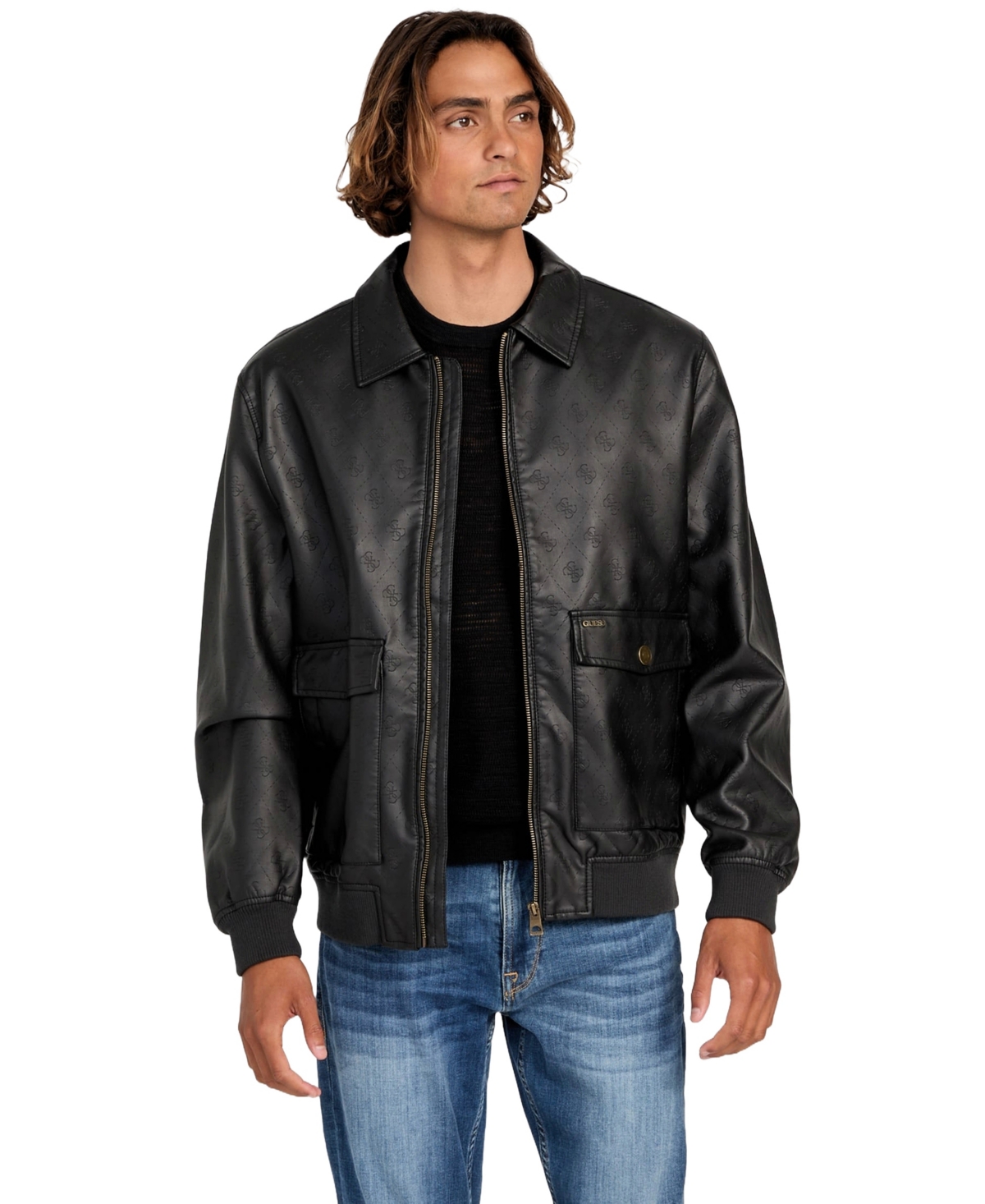 Guess Men's Monogram Aviator Jacket In Black