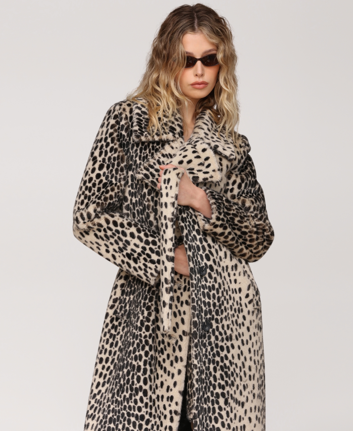 Avec Les Filles Cheetah Print Belted Faux Fur Maxi Coat In Animal Print