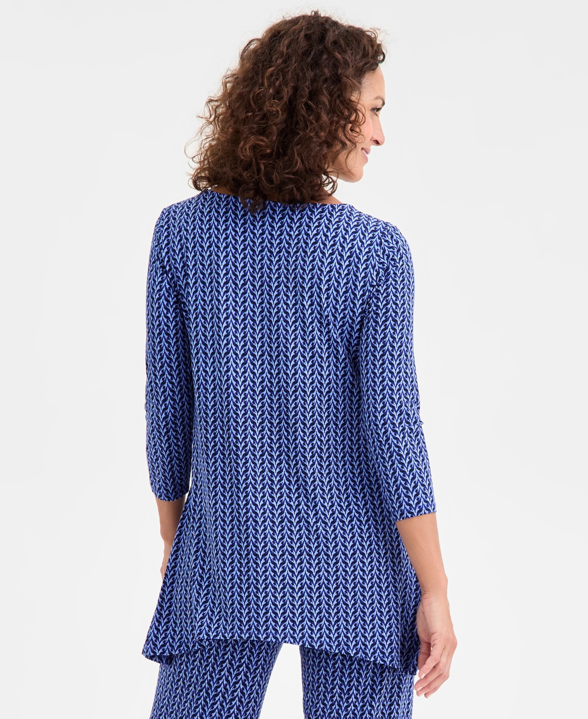 Jm Collection Women's Printed 3/4-sleeve Knit Top, Exclusively At Macy's In Blue