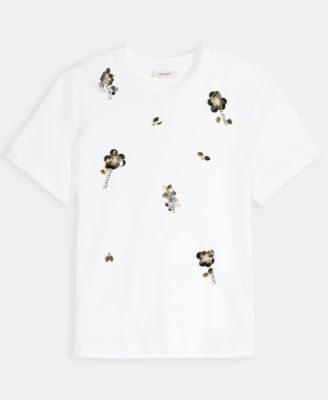 Women's Scattered-Floral-Embellished Cotton T-Shirt, Macy's Exclusive 