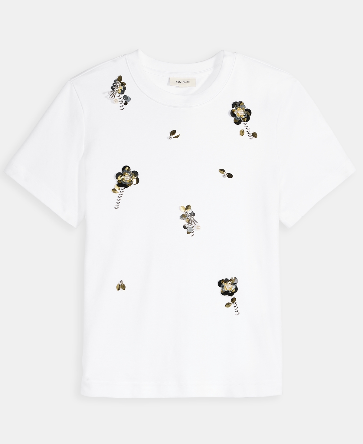 On 34th Women's Scattered-floral-embellished Cotton T-shirt, Macy's Exclusive In Brown