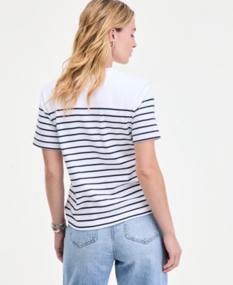 Women's Classic Stripe Embellished Cotton T-Shirt, Macy's Exclusive 