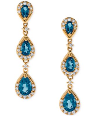 Blue Topaz (3-1/10 ct. t.w.) & Diamond (1/2 ct. t.w.) Pear Drop Earrings in 14k Gold