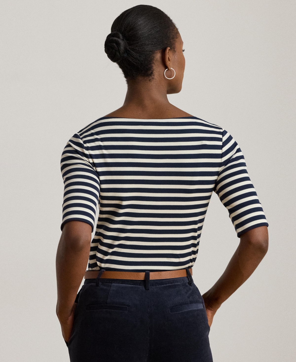 Ralph Lauren Womens Striped Stretch Cotton Boatneck Tee P Xs Xxl In Blue