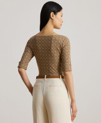 Women's Geo-Print Stretch Cotton Boatneck Tee