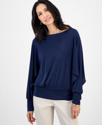 JM Collection - Women's Dolman-Sleeve Draped Boatneck Top