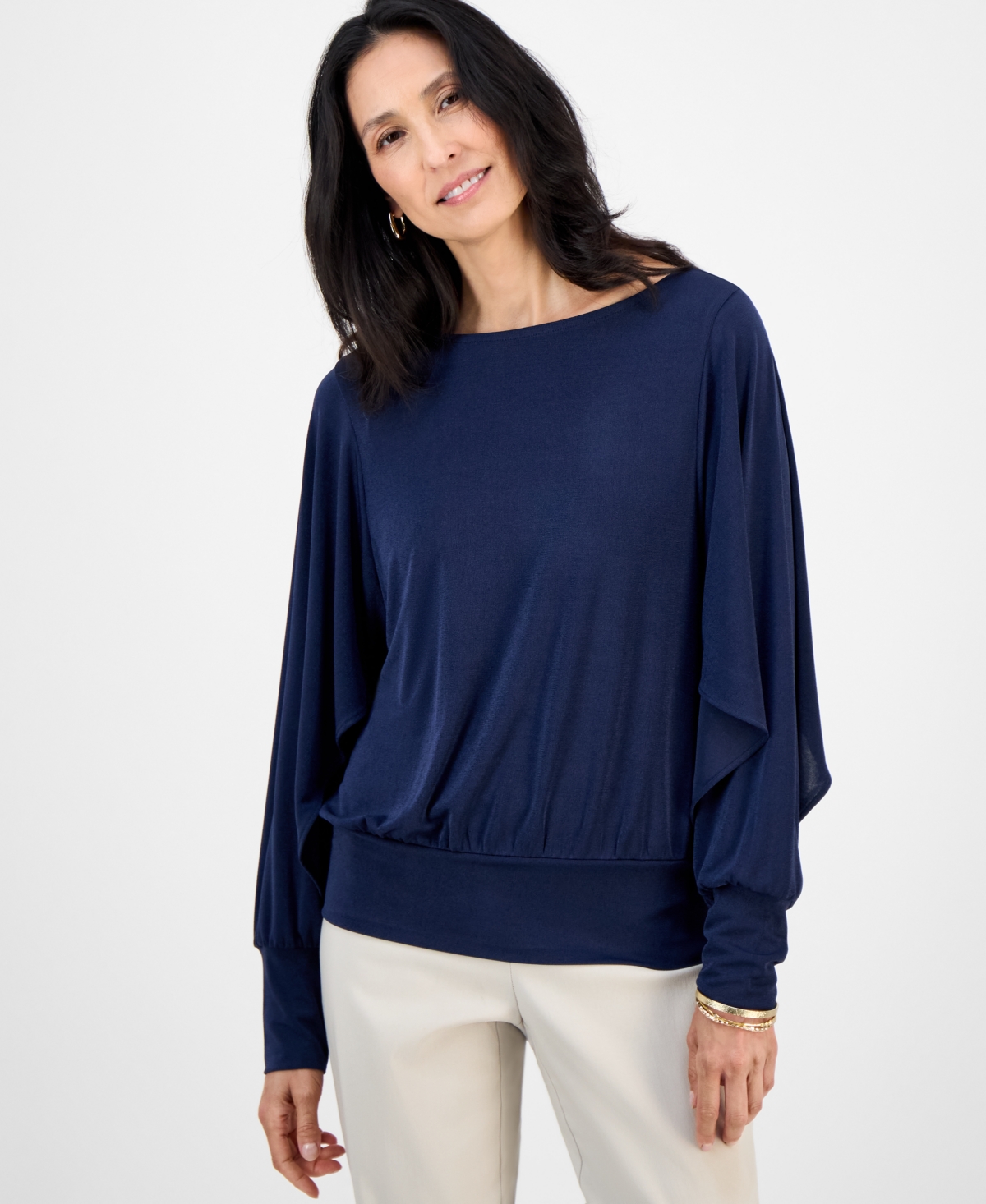 Women's Dolman-Sleeve Draped Boatneck Top - Intrepid Blue