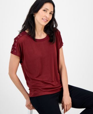 Women's Lace-Up Shoulder Knit, Exclusively at Macy's