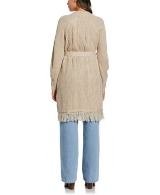 Petite Fringe Long Sleeve Duster Sweater