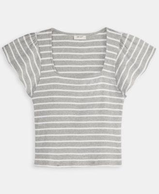 Women's Square-Neck Flutter-Sleeve Ribbed Top, Macy's Exclusive