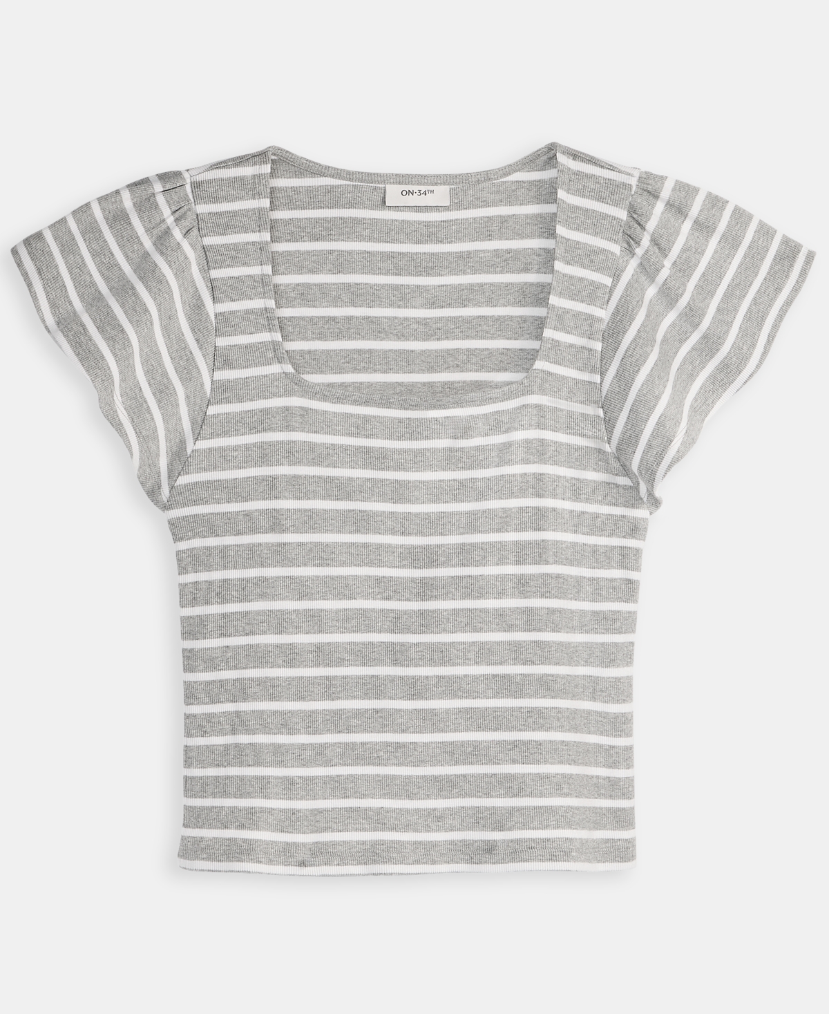 On 34th Women's Square-neck Flutter-sleeve Ribbed Top, Macy's Exclusive In Gray