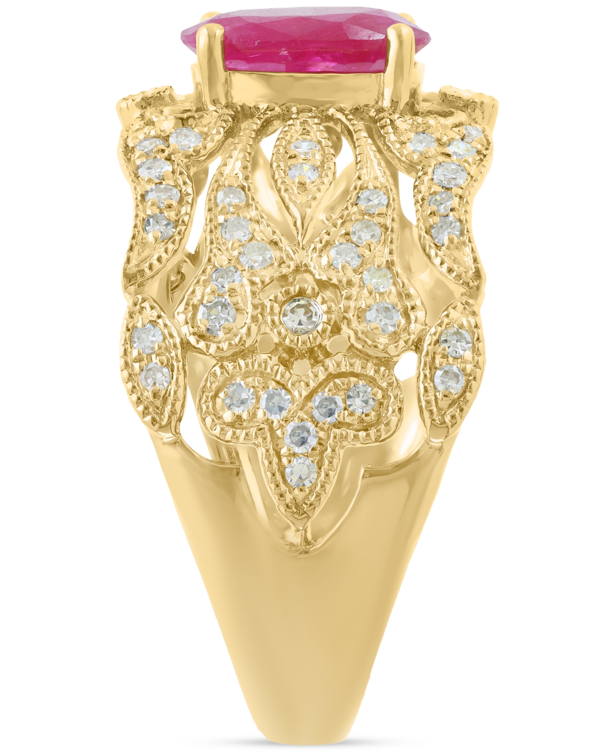 Effy Collection Effy Ruby (1-3/8 Ct. T.w.) & Diamond (1/3 Ct. T.w.) Openwork Statement Ring In 14k Gold In Red