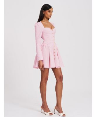 Women's Tae Pink Tweed Long Sleeve Drop Waist Mini Dress