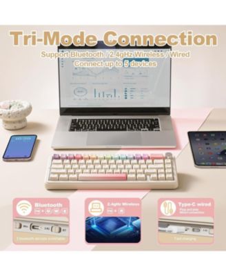 B68 Wireless Mechanical Keyboard,Tri-Mode BT5.0/2.4GHz/USB-C Hot Swappable Creamy Typing Gasket Mounted for Win/Mac (Milk V2 Switch)