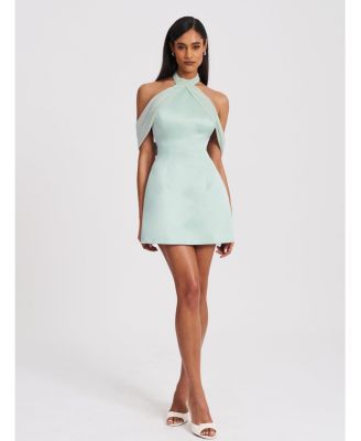 Women's Zafrina Light Cyan Halter Off-shoulder Backless Mini Dress