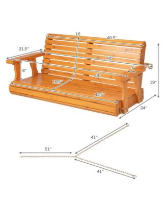 2-Person Wooden Porch Swing with Hanging Chains for Garden Yard