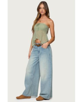 Women's Embroidered Sheer Strapless Top